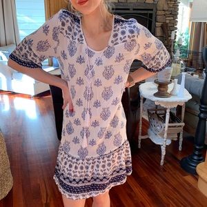 Mixed Floral Blue & White Mid Length Dress 🦋